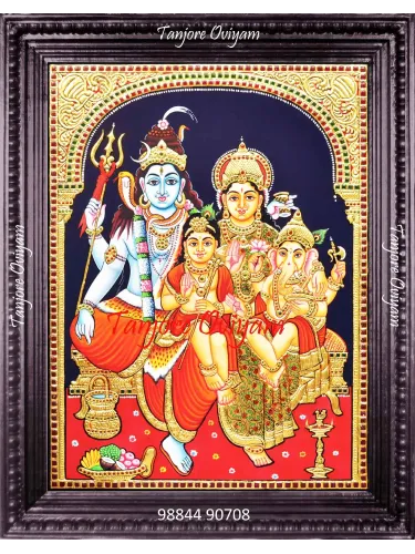 Shiva Family Painting with Lord Shiva, Parvati, Ganesha, and Murugan